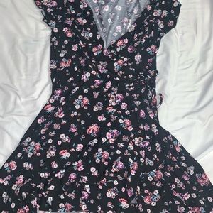 Black and Floral Wrap Dress